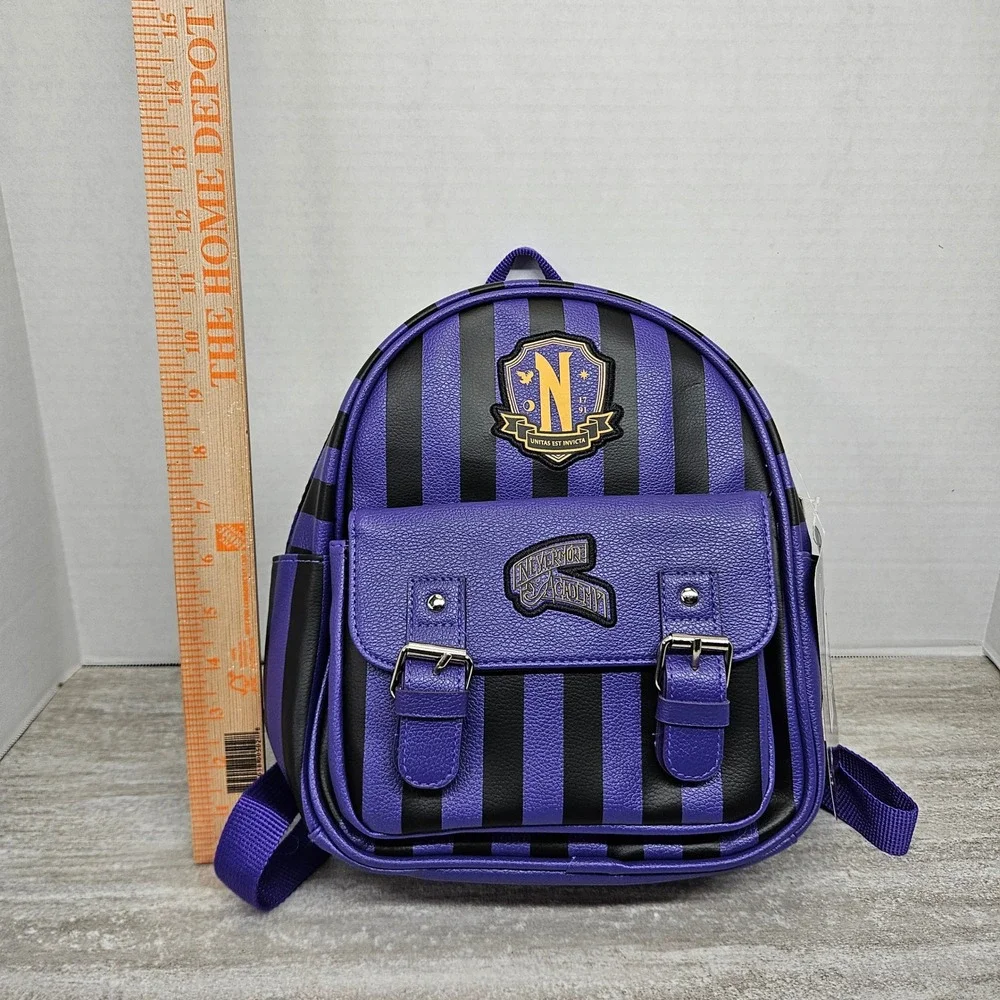 Wednesday Addams‎ Nevermore Academy Mini Backpack Purple Black Striped Kids Bag